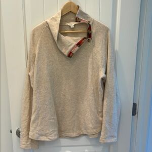 J. Crew  Cream and Red Plaid buttonTurtleneck Sweatshirt with Knit